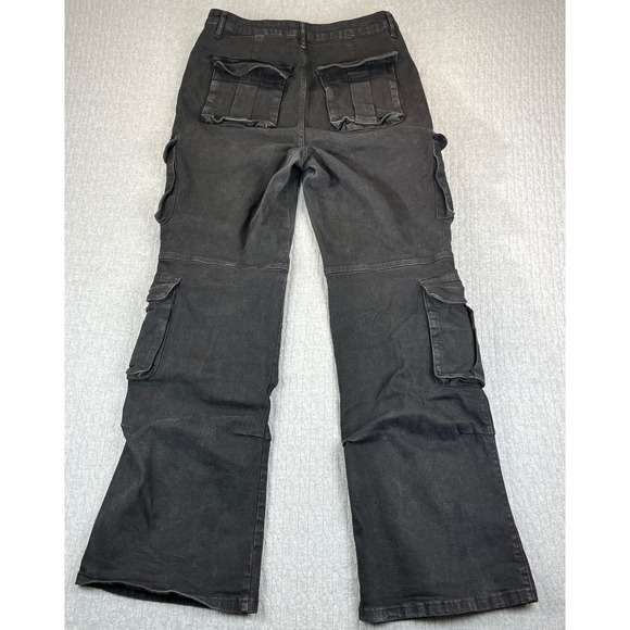 Black baggy wide leg cargo utility jeans Women 15/30X33 high rise hip-hop - Picture 2 of 11